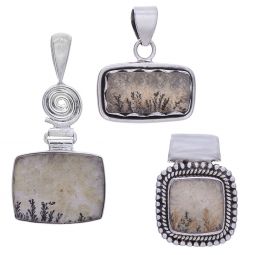 Assorted Rectangular Small Psilomelane Dendrite Pendant (23 to 37mm H)