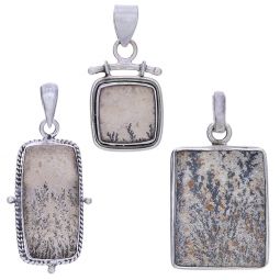 Assorted Rectangular Medium Psilomelane Dendrite Pendant (25 to 41mm H)