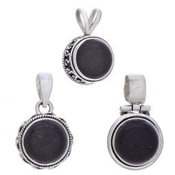 Assorted Round Small Blue Goldstone Pendant (22 to 26mm H)