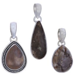 Assorted Teardrop Petrified Wood Pendant (28 to 36mm H)