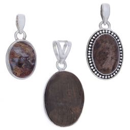 Assorted Oval Petrified Wood Pendant (26 to 35mm H)