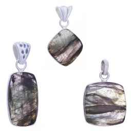 Assorted Rectangular Purple Labradorite Pendant (33 to 43mm H)