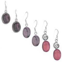 Assorted Oval Rhodonite Earrings (27 to 37mm H)