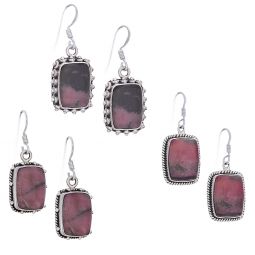 Assorted Rectangular Rhodonite Earrings (29 to 36mm H)