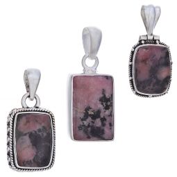 Assorted Small Rectangular Rhodonite Pendant (24 to 36mm H)