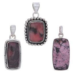 Assorted Medium Rectangular Rhodonite Pendant (28 to 38mm H)