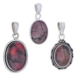 Assorted Small Oval Rhodonite Pendant (26 to 31mm H)