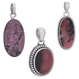 Assorted Medium Oval Rhodonite Pendant (28 to 38mm H)