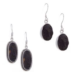 Assorted Oval Rough Tektite Earrings (34 to 37mm H)