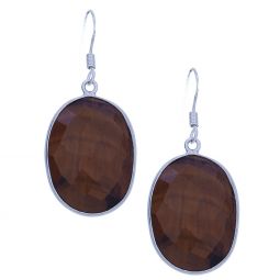 Oval Faceted Tiger Eye Earrings (35 to 38mm H)