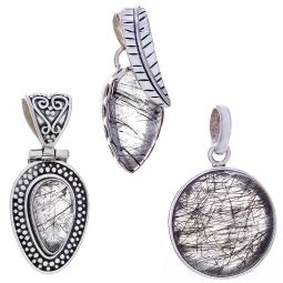 Assorted Shapes Medium Tourmalinated Quartz Pendant (26 to 32mm H)