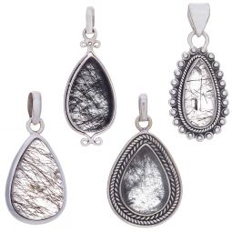 Assorted Teardrop Tourmalinated Quartz Pendant (26 to 32mm H)