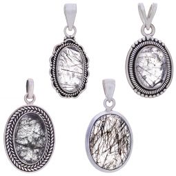 Assorted Oval Tourmalinated Quartz Pendant (27 to 39mm H)