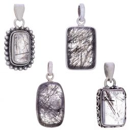 Assorted Rectangular Tourmalinated Quartz Pendant (27 to 39mm H)