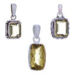 Assorted Rectangular Faceted Yellow Topaz Pendant (24 to 29mm H)