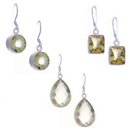 Assorted Shapes Faceted Yellow Topaz Earrings (29 to 34mm H)